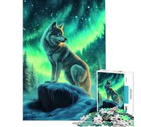 1000 Pieces Puzzles for Teenagers Wolf Under The Northern Lights Help The Brain Exercise Learning Educational Toy Wall Decor Suitable for People Aged 14 And Above (50X75cm)