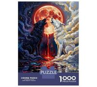 1000 Pieces Puzzles for Teenagers Wolves Howling at The Blood Moon Puzzle for Adults Hands-on Game Hand Speed Race Unique Birthday And Gifts 38x26cm/1000pcs