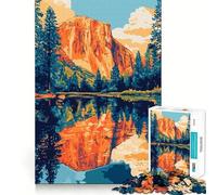 1000 Pieces Puzzles for Teenagers Yosemite Sunset Reflections Illustration Sharp Cut Art Cognitive Play Gift Calm Play Time Xmas Decor Gift(38x26cm)