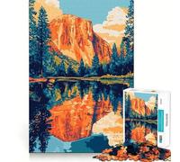 1000 Pieces Puzzles for Teenagers Yosemite Sunset Reflections Illustration Sharp Cut Craft Cognitive Fun Play Idle Time Game Christmas Home Art (50x75cm)