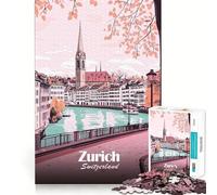 1000 Pieces Puzzles for Teenagers Zurich Cityscape Illustration Sharp Cut Craft Cognitive Fun Play Idle Time Game Christmas Home Art (38x52cm)