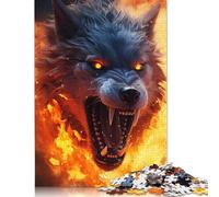 1000 Pieces Puzzles Jigsaw Adults Puzzle Standard Jigsaw Furious Scary Wolf Fire Jigsaw Family Decoration Educational Toy Game 1000pcs (75x50cm)