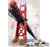 1000 Pieces Puzzles Jigsaw Adults Puzzle Standard Jigsaw Golden Gate in Watercolor Jigsaw Family Decoration Educational Toy Game (75x50cm)