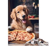 1000 Pieces Puzzles Jigsaw Adults Puzzle Standard Jigsaw Golden Retriever Pizza Dog Jigsaw Family Decoration Educational Toy Game 1000pcs (75x50cm)