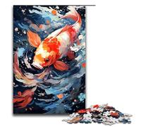1000 Pieces Puzzles Koi Fish Is Surrounded by Splatters in The Style Jigsaw Puzzles for Adults Wood Jigsaw Educational Game 75x50cm