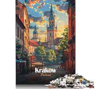 1000 Pieces Puzzles Krakow, Poland Cityscape Illustration Jigsaw Puzzles for Adults Paperboard Puzzles Home Decoration Puzzle Toys 38x26cm/1000pcs