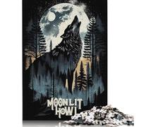 1000 Pieces Puzzles Moonlit Howl Wolf Jigsaw Puzzles for Adults Woodenboard Puzzles Home Decoration Puzzle Toys 1000pcs (75x50cm)
