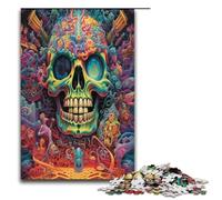 1000 Pieces Puzzles Psychedelic Skull Jigsaw Puzzles for Adults Wood Jigsaw Educational Game 75x50cm