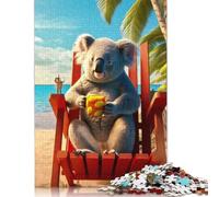 1000 Pieces Raccoon Healing The Beach Creative Square Wooden Jigsaw Puzzles for Adults Educational Game Challenge Toy 1000pcs (75x50cm)