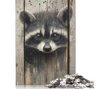 1000 Pieces Raccoon Peeking Through Wooden Slats Creative Square Jigsaw Puzzles for Adults & Wooden Puzzles Challenging Game 1000pcs (75x50cm)