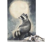1000 Pieces Raccoon Under Moonlight Creative Square Wooden Jigsaw Puzzles for Adults Educational Game Challenge Toy 1000pcs (75x50cm)