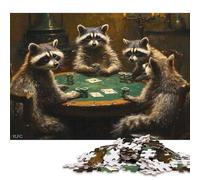 1000 Pieces Raccoons Playing Poker Creative Square Jigsaw Puzzles for Adults & Paper Puzzles Challenging Game 38x26cm/1000pcs