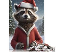 1000 Pieces Racoon Santa Hat Creative Square Jigsaw Puzzles for Adults & Wooden Puzzles Challenging Game 1000pcs (75x50cm)