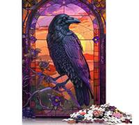 1000 Pieces Raven Gothic Stained Glass Puzzle Puzzle Jigsaws for Adults Jigsaw Puzzles for Adults Teenagers 1000pcs (75x50cm)