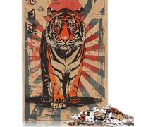 1000 Pieces Rising Sun Flag Tiger Jigsaw Puzzles for Adults Jigsaw Puzzle for Family Time Brain Challenge 1000pcs (75x50cm)