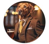 1000 Pieces Round Puzzles for Adults Fox Red Labrador in The Pub Cardboard Jigsaw for Teenagers Age Group 14+, Home Decor (67.5x67.5cm)