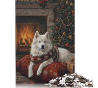 1000 Pieces Samoyed Dog Christmas Portrait Festive Samoyed Decor Jigsaw Puzzles Puzzles for Teenagers Gifts Unique Home Decor And Gifts 1000pcs (75x50cm)