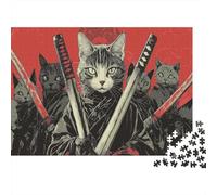 1000 Pieces Samurai Cat Paper Jigsaw Puzzle Adult Brain Training Animal Detective Puzzle Home Decor Gift Idea 70x50cm/1000pcs