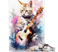 1000 Pieces Savannah Cat Playing Guita Jigsaw Puzzles Difficulty Jigsaw Puzzles Education Games Toys 1000pcs (38x26cm)