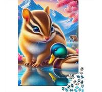 1000 Pieces Scenery Squirrel and Duck Jigsaw for Adults Paper Material Brain Training Animal Art Paper Puzzle Home Decor 70x50cm/1000pcs