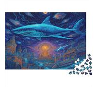 1000 Pieces Shark Tribe Premium Jigsaw Puzzle, Sturdy Cardboard, A Powerful Shark Tribe in A Cosmic Ocean World Ultra Challenging Brain Training, Best Gift, 52x38cm/1000pcs