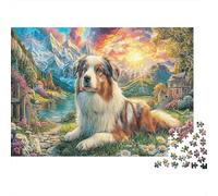 1000 Pieces Sheepdog Scenery Jigsaw Puzzle for Adults Thickened Paper Brain Training Dog Landscape Puzzle Relaxing Home Decor 52x38cm/1000pcs