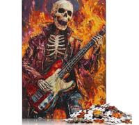 1000 Pieces Skeleton Rocker in Flames Painting Jigsaw Puzzles Wooden Puzzles for Adults & Teenager Jigsaw Puzzles for Adults 1000pcs (75x50cm)