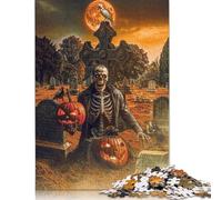 1000 Pieces Skeleton With Pumpkins On Halloween Jigsaw Puzzle Wooden Puzzle Adult Jigsaw Puzzle Sustainable Puzzle for Adults 1000pcs (75x50cm)