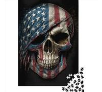 1000 Pieces Skull With American Flag Wood Puzzles Wooden Puzzles for Adults& Teenagers Age 12 Years Up 1000pcs (75x50cm)