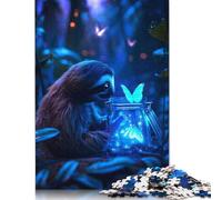 1000 Pieces Sloth with Butterfly Jigsaw Puzzles Adults Difficulty Puzzles Strengthen Relationships between Family Members (38x26cm)