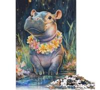 1000 Pieces Smiling Hippo with Flowers Jigsaw Puzzles for Adults Paper Puzzles for Adults Teenager Man Woman Gift 1000pcs (38x26cm)