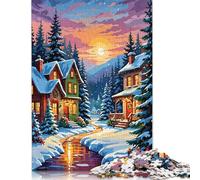 1000 Pieces Snowy Christmas Village Jigsaw Puzzles Wooden Puzzles for Adults & Teenager Brain Teaser Puzzles For Adults 1000pcs (75x50cm)