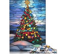 1000 Pieces Stained Glass Christmas Tree Jigsaw Puzzles for Adults Paper Puzzles for Adults Teenager Man Woman Gift 1000pcs (38x26cm)