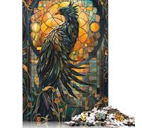 1000 Pieces Stained Glass Phoenix Creative Square Wooden Jigsaw Puzzles for Adults Educational Game Challenge Toy 1000pcs (75x50cm)