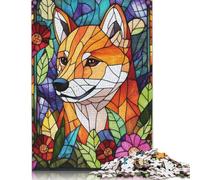 1000 Pieces Stained Glass Shiba Inu Jigsaw Puzzles Puzzles for Teenagers Gifts Unique Home Decor And Gifts 1000pcs (75x50cm)