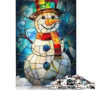 1000 Pieces Stained Glass Snowman Jigsaw Puzzle Wooden Puzzles for Teenagers Gifts Home Decoration Puzzle Toys 1000pcs (75x50cm)