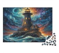 1000 Pieces Starry Lighthouse Puzzle for Adults paper Jigsaw Sea Night Scene Puzzle Wall Decor Gift 52x38cm/1000pcs