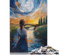1000 Pieces Starry Night Bridge Jigsaw Puzzle Adults Difficulty Puzzles Educational Toy Games Family Decoration 1000pcs (38x26cm)