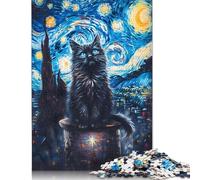1000 Pieces Starry Night Cat Jigsaw Puzzles Adults Difficulty Puzzles Strengthen Relationships between Family Members 1000pcs (38x26cm)