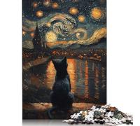 1000 Pieces Starry Night Cat Puzzles Jigsaw Difficulty Puzzle Jigsaw Educational Games Toy 1000pcs (75x50cm)