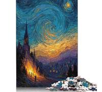 1000 Pieces Starry Night Inspired Village Painting Jigsaw Puzzles Paper Puzzle for Adults And Teenager Educational Game for Adult Teenagers 38x26cm/1000pcs