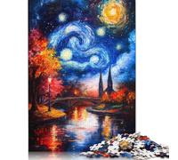 1000 Pieces Starry Night Over Cityscape Jigsaw Puzzles Difficulty Jigsaw Puzzles Education Games Toys 1000pcs (75x50cm)