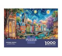 1000 Pieces Starry Night Village Jigsaw Puzzle Fun Details Home Decoration Dreaming Starry Sky Puzzle Educational Games for Adults And Kids Age 14 Years Up 70x50cm/1000pcs