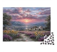 1000 Pieces Sunflower Field with Mountain Sunset Educational Games Puzzle Jigsaw Puzzles Scenery Fun Challenge for Adults, Home Decor Jigsaw 38x26cm/1000pcs