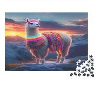 1000 Pieces Sunset Alpaca Jigsaw Puzzle for Adults Paper Material Brain Boosting Relaxing Llama Scenery Puzzle Home Decor 70x50cm/1000pcs