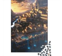 1000 Pieces Sunset By The City Palace Jigsaw Square Puzzle for Adults Paper Puzzles Unique Challenge Games 38x26cm/1000pcs