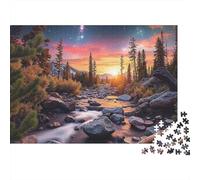 1000 Pieces Sunset Forest Stream Jigsaw Puzzle for Adults paper Material Educational Woodland Scenery Puzzle Home Wall Decor 52x38cm/1000pcs