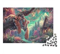 1000 Pieces Tiger Cub on Tree Branch Educational Games Puzzle Jigsaw Puzzles Wildlife Fun Challenge for Adults, Home Decor Jigsaw 52x38cm/1000pcs
