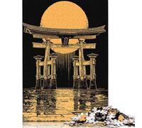 1000 Pieces Torii Gate with Rising Sun Illustration Jigsaw Puzzles Wooden Puzzles for Adults & Teenager Family Game for Adults And Teenagers 1000pcs (75x50cm)
