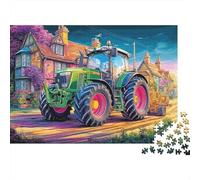 1000 Pieces Tractor in Village Jigsaw Puzzle Adults Teens Fun Relaxation Activity Vibrant Digital Art Style Precision Fit Gift Box 70x50cm/1000pcs